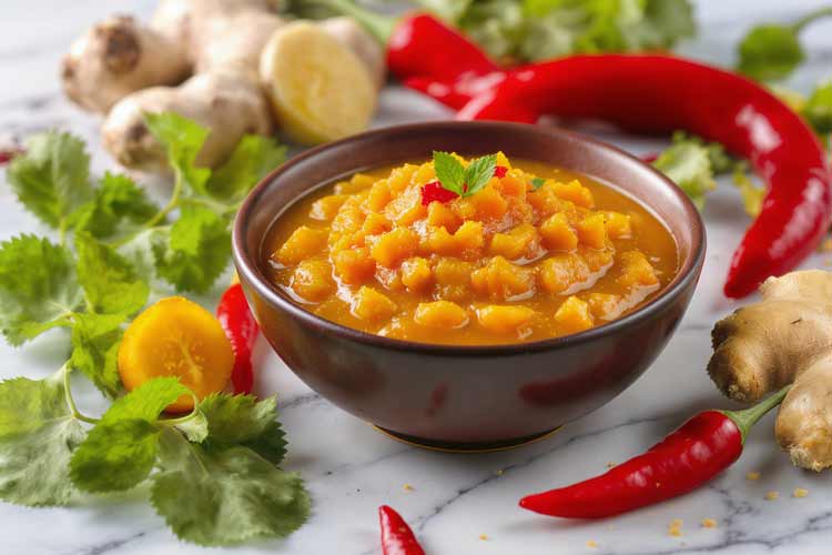 Gele tomaat chili chutney maken