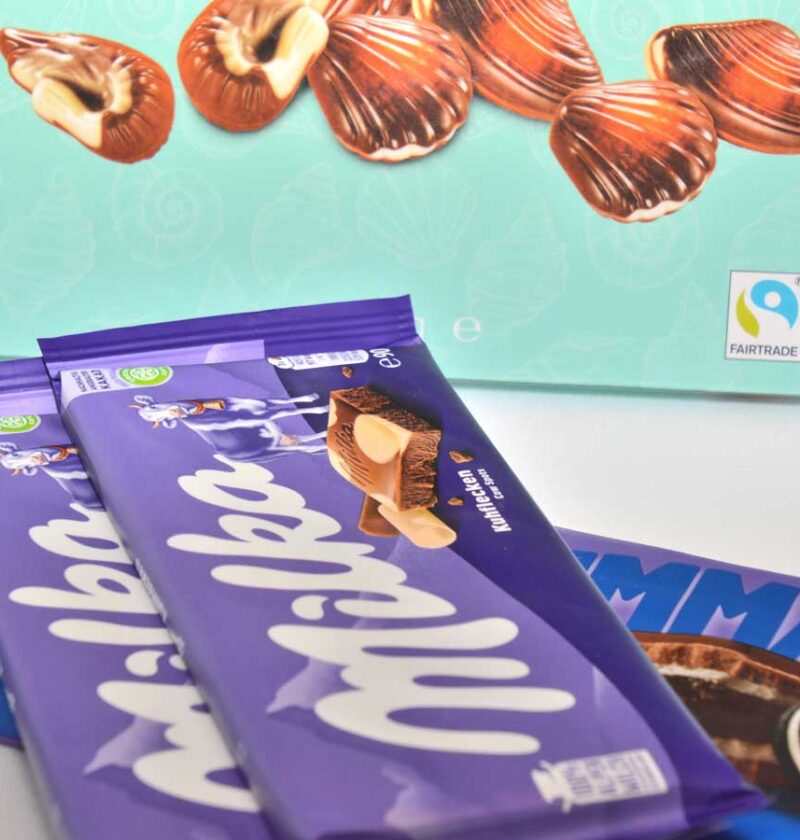 Diverse soorten chocolade bij elkaar.