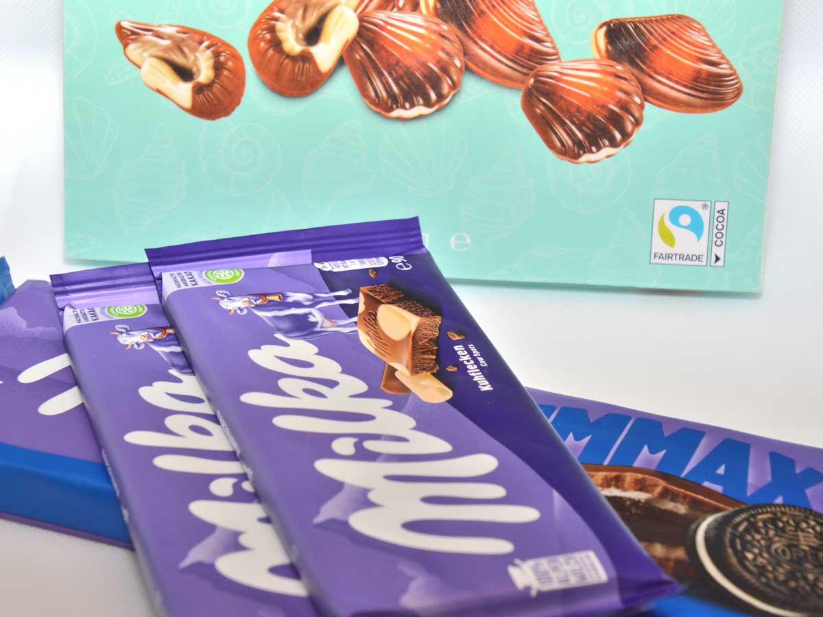 Diverse soorten chocolade bij elkaar.
