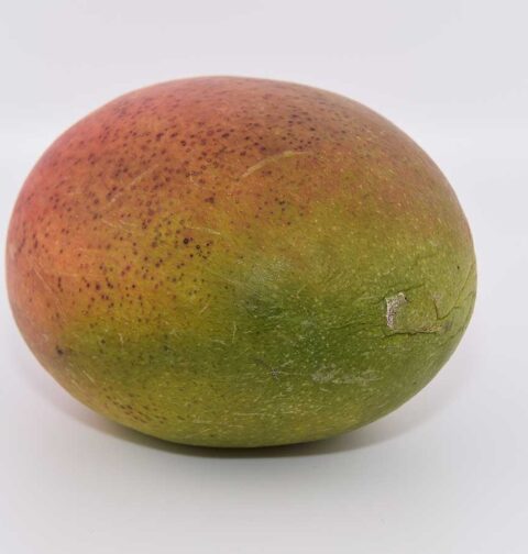 Een closeup van een rijpe mango.