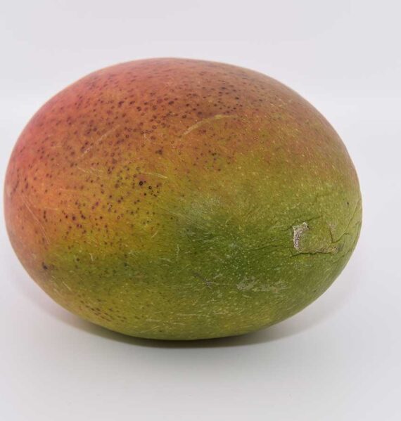 Een closeup van een rijpe mango.