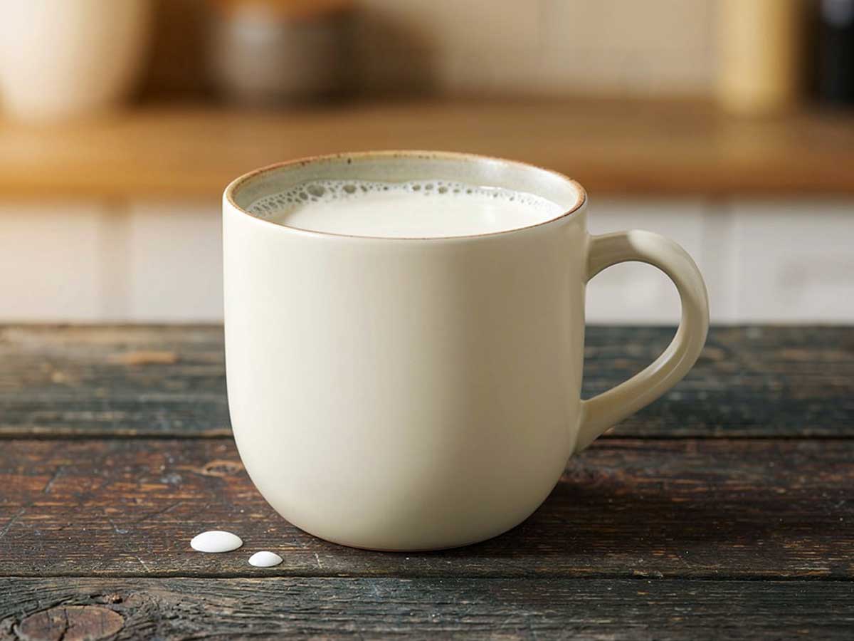 Een beker gezonde amandelmelk.