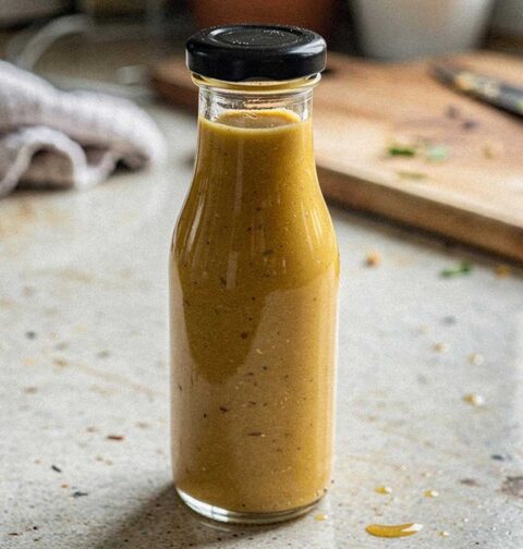 Een afgesloten felsje met zelfgemaak honing mosterd dressing.