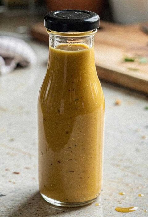 Een afgesloten felsje met zelfgemaak honing mosterd dressing.