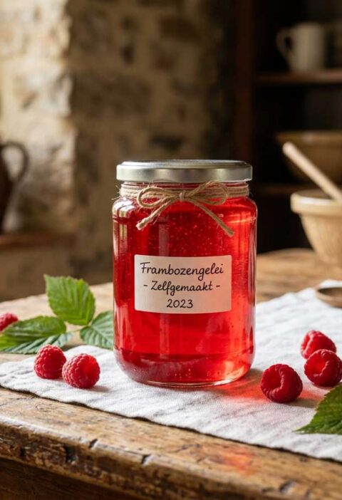 Frambozengelei maken van vers fruit