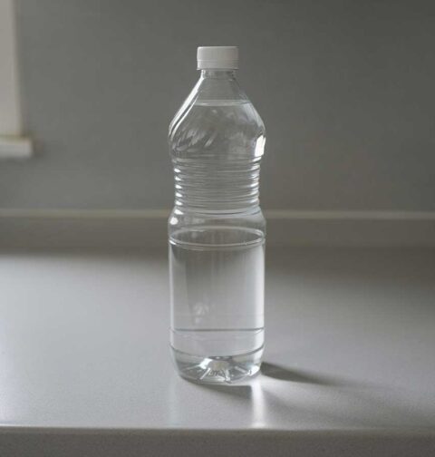 Een fles zelfgemaakte schoonmaakazijn.