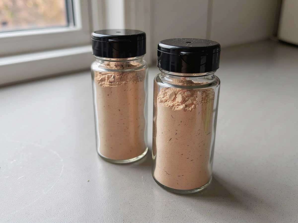 2 kruidenpotjes met zelfgemaakt appelpoeder.